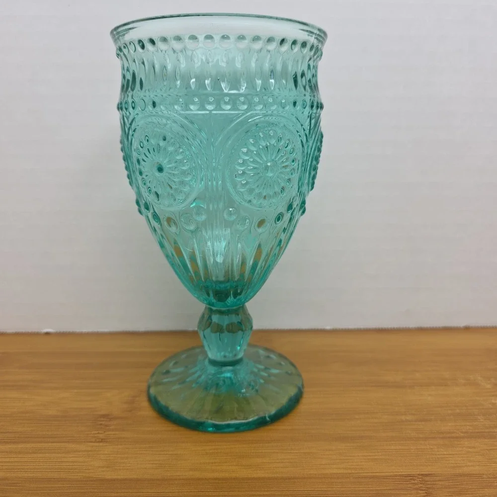 The Pioneer Woman ADELINE Turquoise Blue/Green Glass Footed 12 oz. Water Goblet